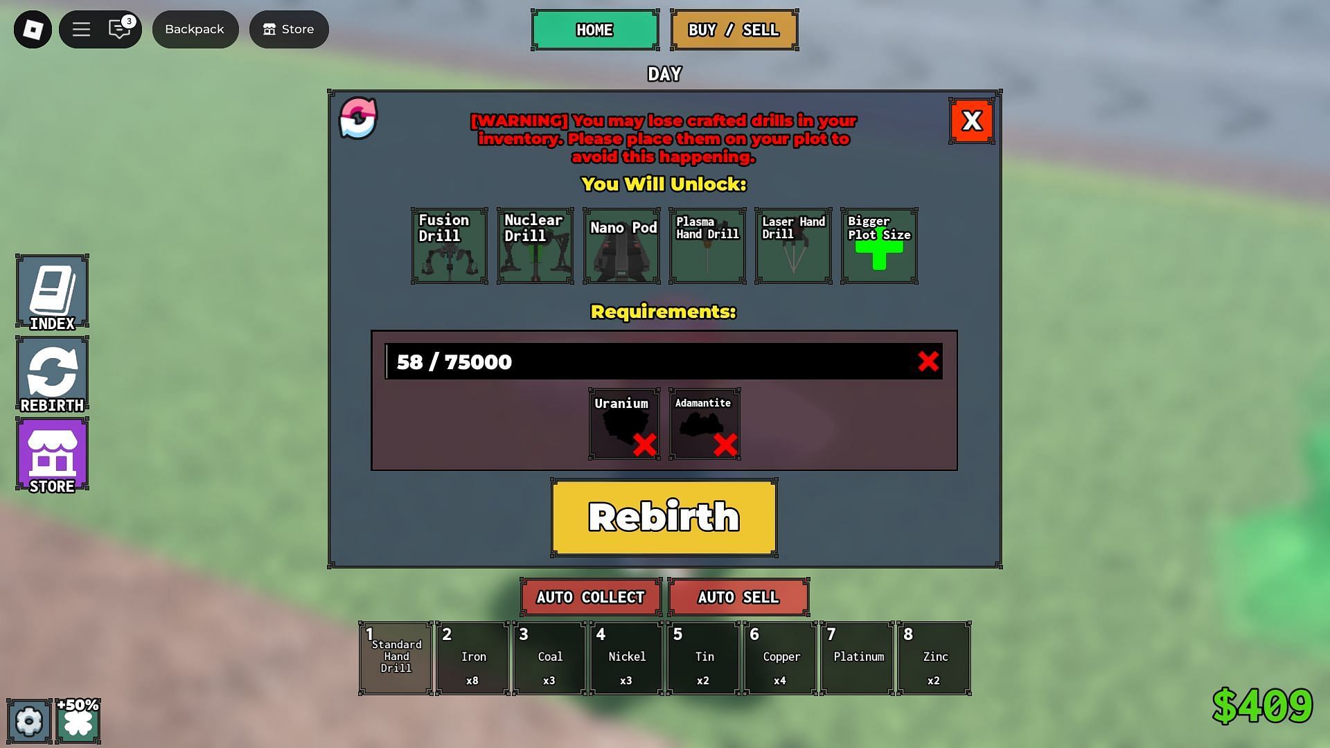 Rebirth screen (Image via Roblox)